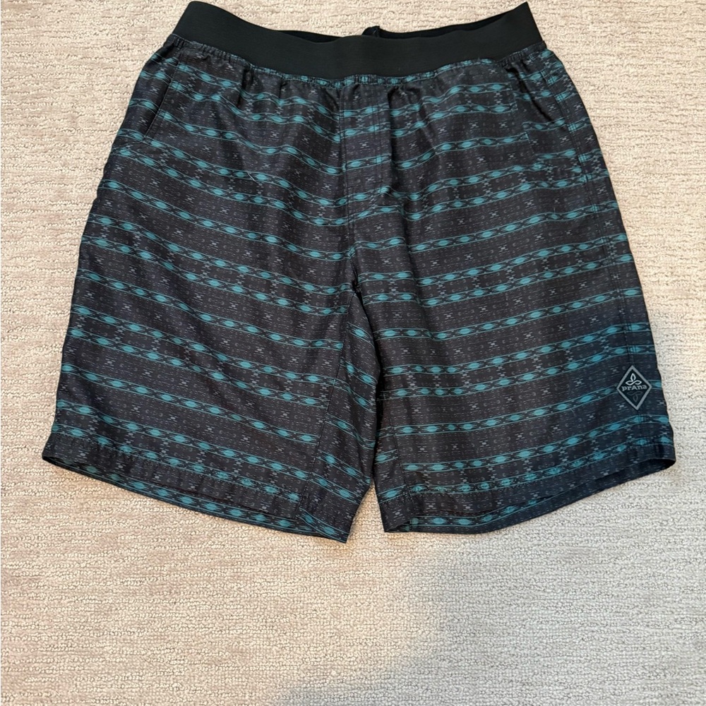 Prana Men's Black and Teal Athletic Shorts